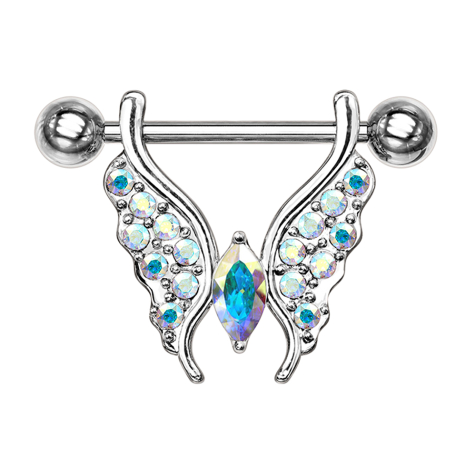 Barbell argent papillon avec cristaux multicolores