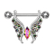 Barbell silver butterfly with crystals dark multicolor