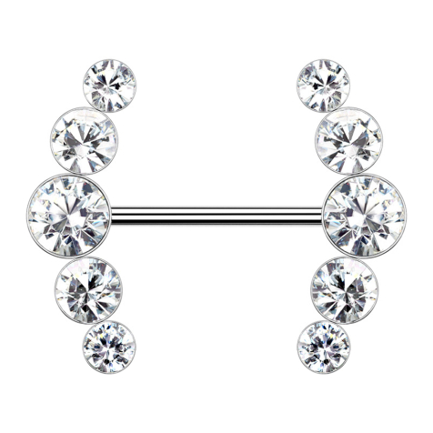 Barbell silver curved with five silver crystals