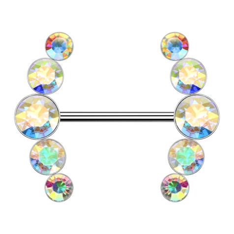 Barbell silber gebogen mit fünf Kristallen multicolor