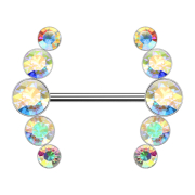 Barbell silver curved with five multicolor crystals