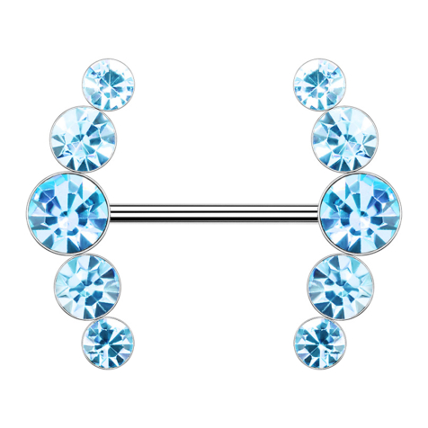 Barbell silver curved with five aqua crystals