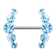 Barbell silver curved with five aqua crystals