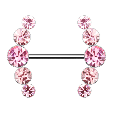 Barbell argenté courbé avec cinq cristaux roses