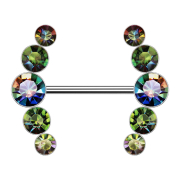 Barbell silver curved with five crystals dark multicolor