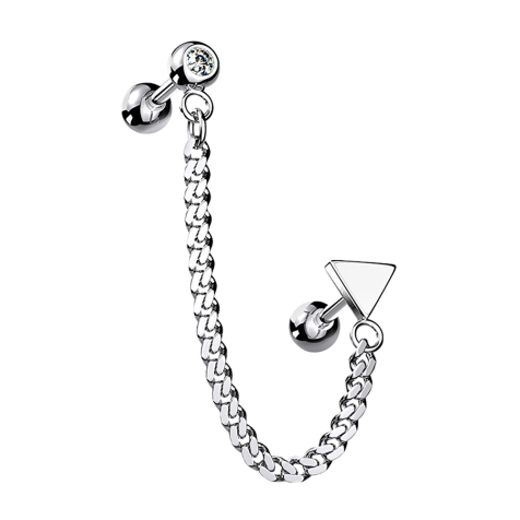 Micro barbell silver with pendant chain and triangle