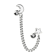 Micro Barbell argent Lune et étoile avec pendentif...