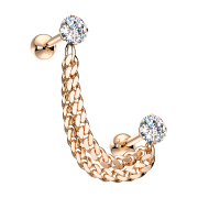 Micro Barbell or rose avec cristal et chaîne pendentif