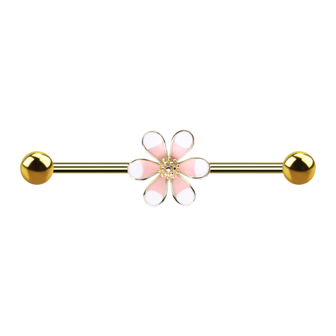 Barbell en or 14k bicolore fleur rose
