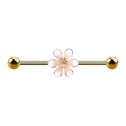 Barbell en or 14k bicolore fleur rose