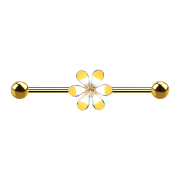 Barbell en or 14k bicolore fleur jaune