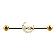 Barbell 14k vergoldet mit Mond und Stern