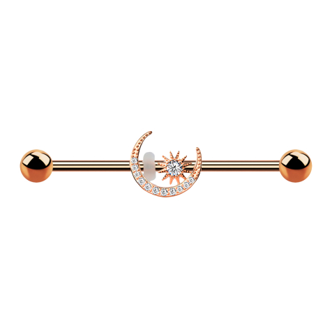 Barbell or rose avec lune et étoile