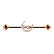 Barbell or rose avec lune et étoile
