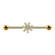 Barbell 14k gold-plated with flower and crystals
