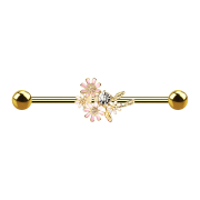 Barbell 14k vergoldet mit Blumenstrauss