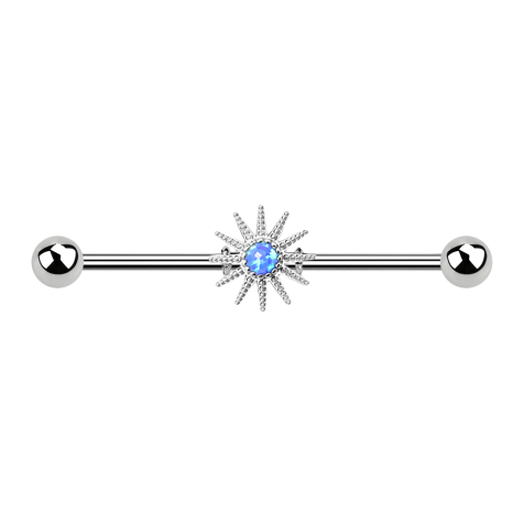 Barbell argent avec rayons de soleil et opale bleue