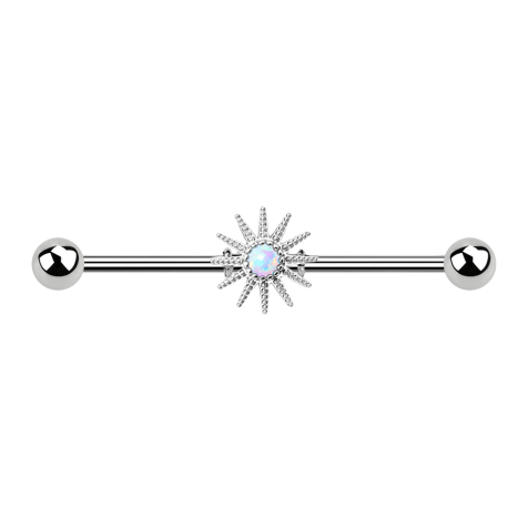Barbell silver with sun rays and opal white