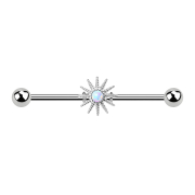 Barbell argent avec rayons de soleil et opale blanche
