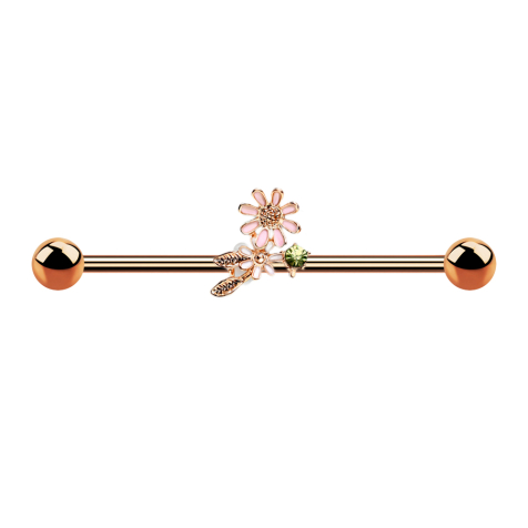 Barbell or rose avec fleurs et feuilles