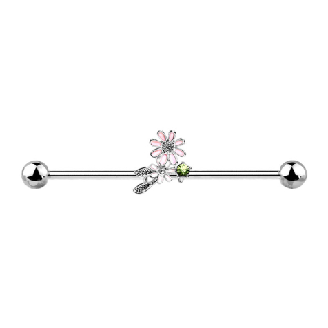 Barbell silver with flowers and leaves