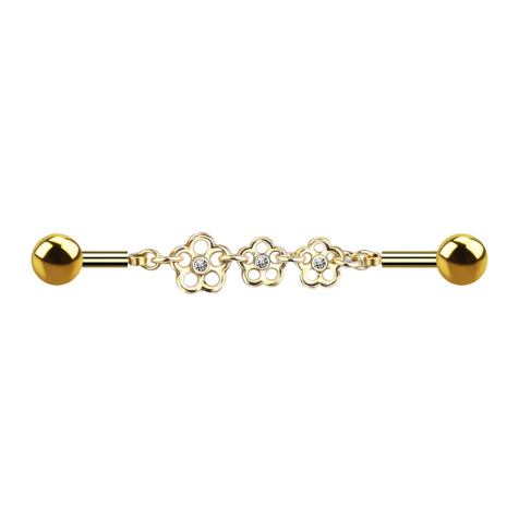 Barbell 14k gold-plated chain with three flowers