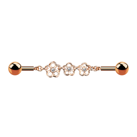 Barbell rose gold chain with three flowers