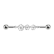 Barbell silver chain with three flowers
