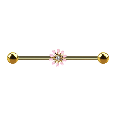 Barbell 14k vergoldet mit Blume rosa