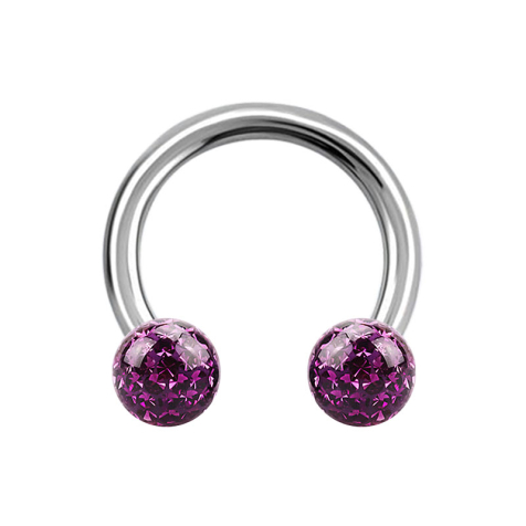Micro Circular Barbell argento con due sfere di cristallo strato protettivo epossidico viola