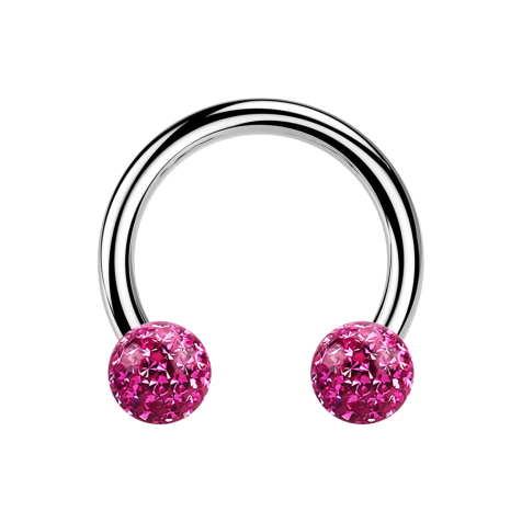 Circular barbell silver with two crystal balls pink epoxy protective layer