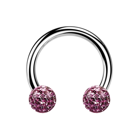 Circular Barbell argent avec deux boules de cristal violet clair époxy de protection