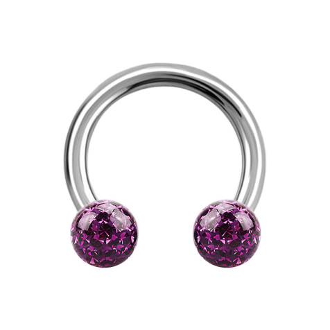 Circular Barbell argent avec deux boules de cristal violet époxy de protection