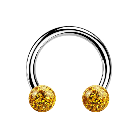 Circular Barbell argent avec deux boules de cristal topaze époxy de protection