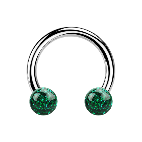 Circular Barbell argent avec deux boules de cristal vert époxy de protection