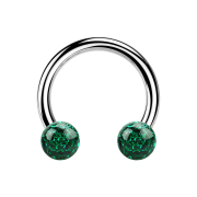 Circular barbell silver with two crystal balls green...