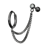 Boucle doreille noire double chaîne Micro Barbell...