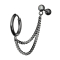 Earring black double chain micro barbell with ball and crystal