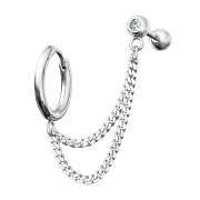 Ohrring silber Doppelkette Micro Barbell mit Kugel und...