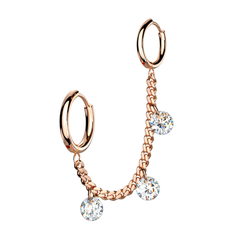 Ohrring rosegold Kette mit Ohrring und drei Kristalle