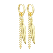 Gold-plated earring pendant feather with chain