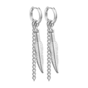 Earring silver pendant feather with chain