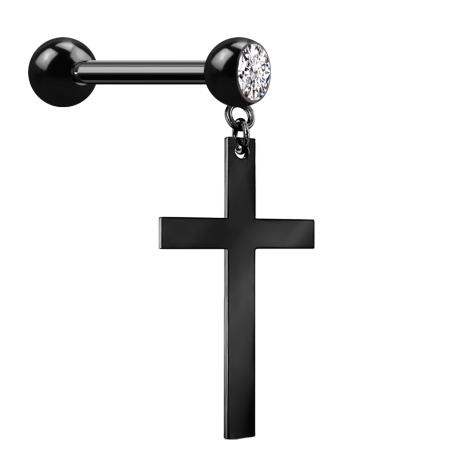 Micro Barbell schwarz mit Anhänger Kreuz