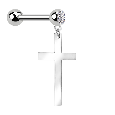 Micro barbell silver with cross pendant