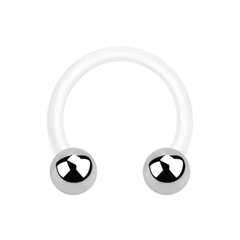 Micro Circular Barbell weiss mit zwei Kugeln silber