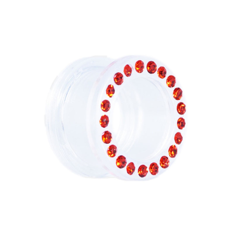 Flesh tunnel transparent with crystal red
