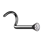 Clou nasal courbé noir avec cristal argenté