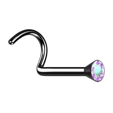 Nasenstecker gebogen schwarz mit Kristall multicolor