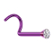 Curved violet nose stud with silver crystal