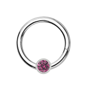 Micro segment ring hinged silver with ball crystal pink
